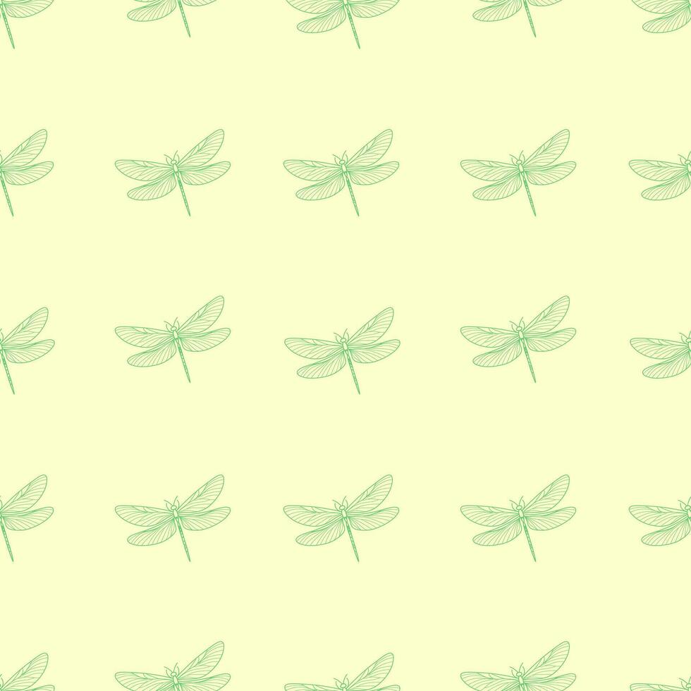 seamless pattern with dragonfly on a yellow background vector