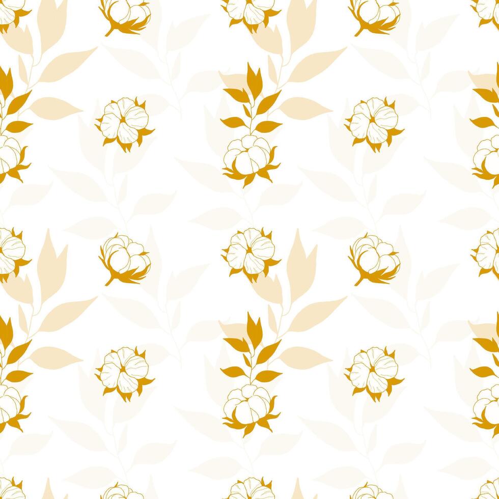floral pattern. Seamless pattern with delicate white cotton. Elegant botanical design with soft leaves. Perfect for textiles, wallpapers, and decorative applications. vector