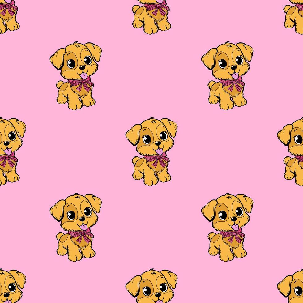 Seamless animal pattern. Cartoon puppies with bows. Funny dog. . For children's products or environments. vector