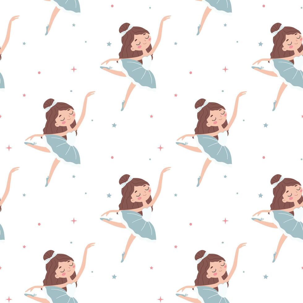 Seamless pattern in children's style Cute ballerina and stars vector