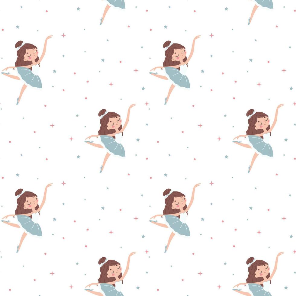Seamless pattern with cute ballerina on white background. vector