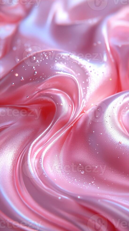 Soft pink silk fabric flows gracefully with shimmering water droplets reflecting light in a delicate pattern photo