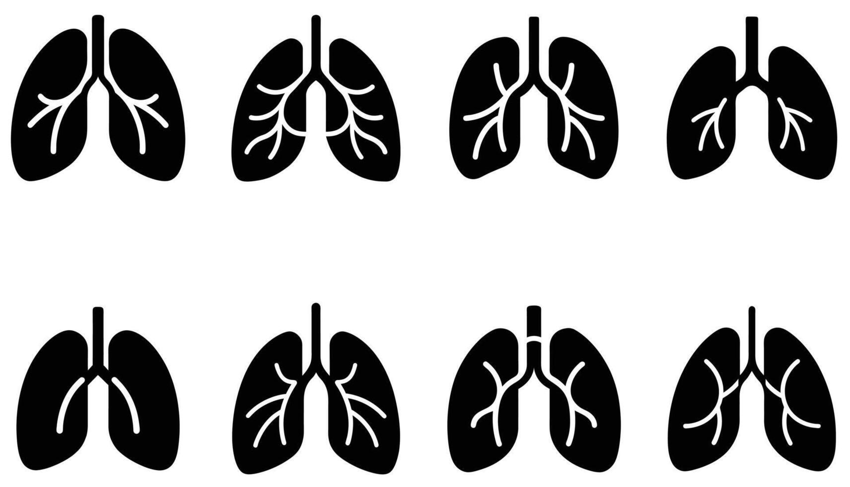 Set of Black Human Lungs Icons Silhouettes in Black on White Background vector