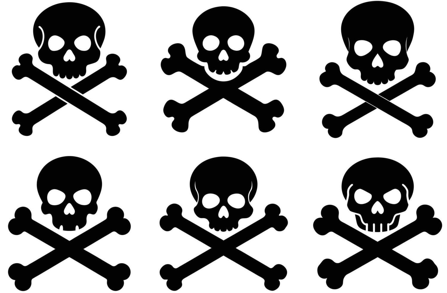 Skull and Crossbones Icons Silhouettes in Black on White Background vector