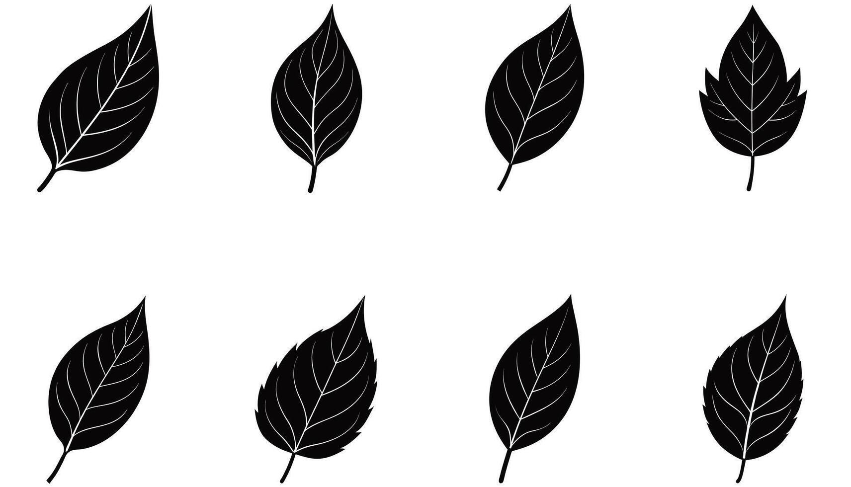 Collection of Leaf Silhouettes in Black on White Background vector