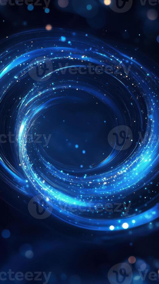 Swirling blue light patterns creating a cosmic effect with sparkling stars in a dark background photo