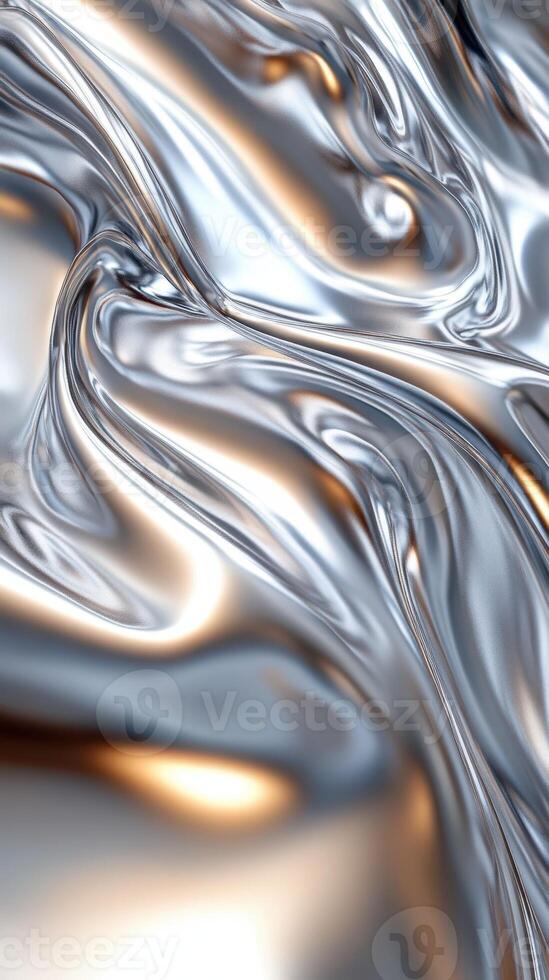 Shimmering metallic surface with swirls of silver and gold reflecting light in dynamic patterns photo