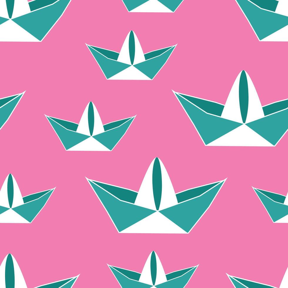 Seamless pattern origami paper boat vector