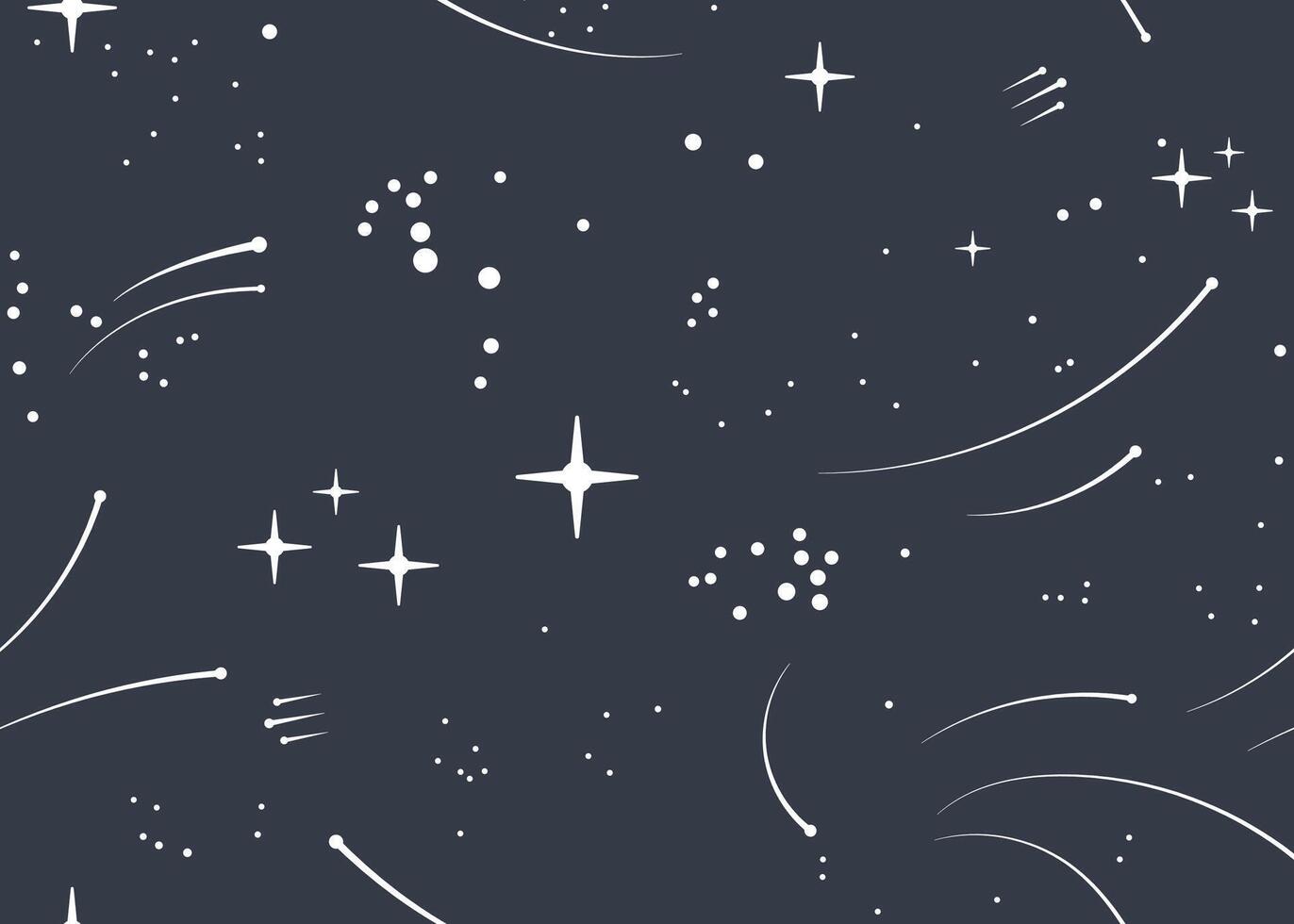 Cartoon starry pattern. Cosmic stars in darkness space print graphic, night sky constellations galaxy seamless background vector