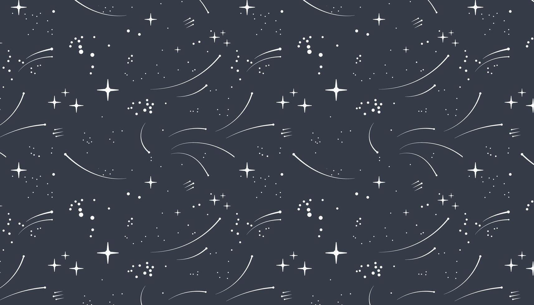 Cartoon starry pattern. Cosmic stars in darkness space print graphic, night sky constellations galaxy seamless background vector