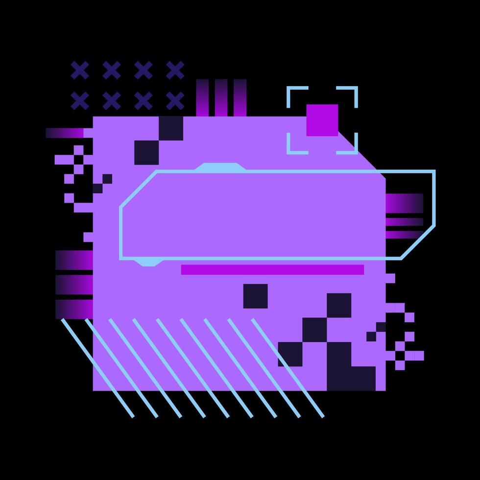 Glitch tech banner, futuristic cybernetic circuit board concept featuring a purple palette vector