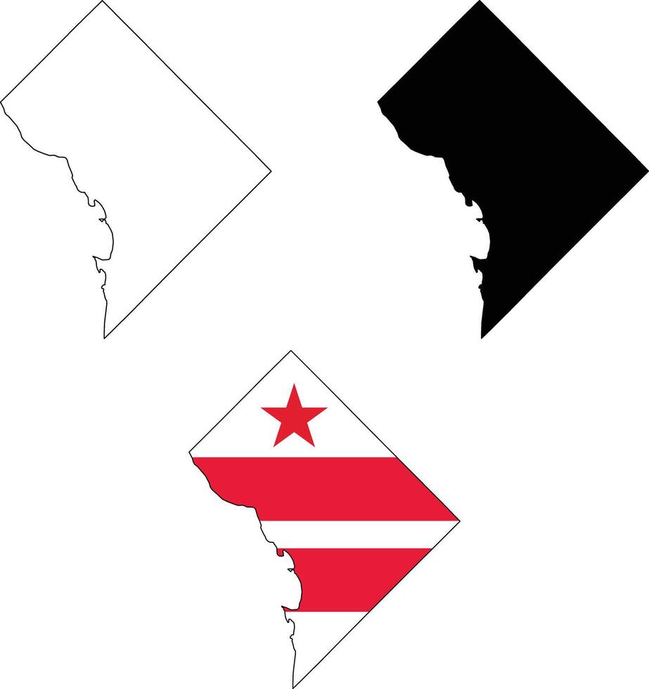Washington DC flag map on white background. Outline map of Washington DC. Washington Map map silhouette. flat style. vector