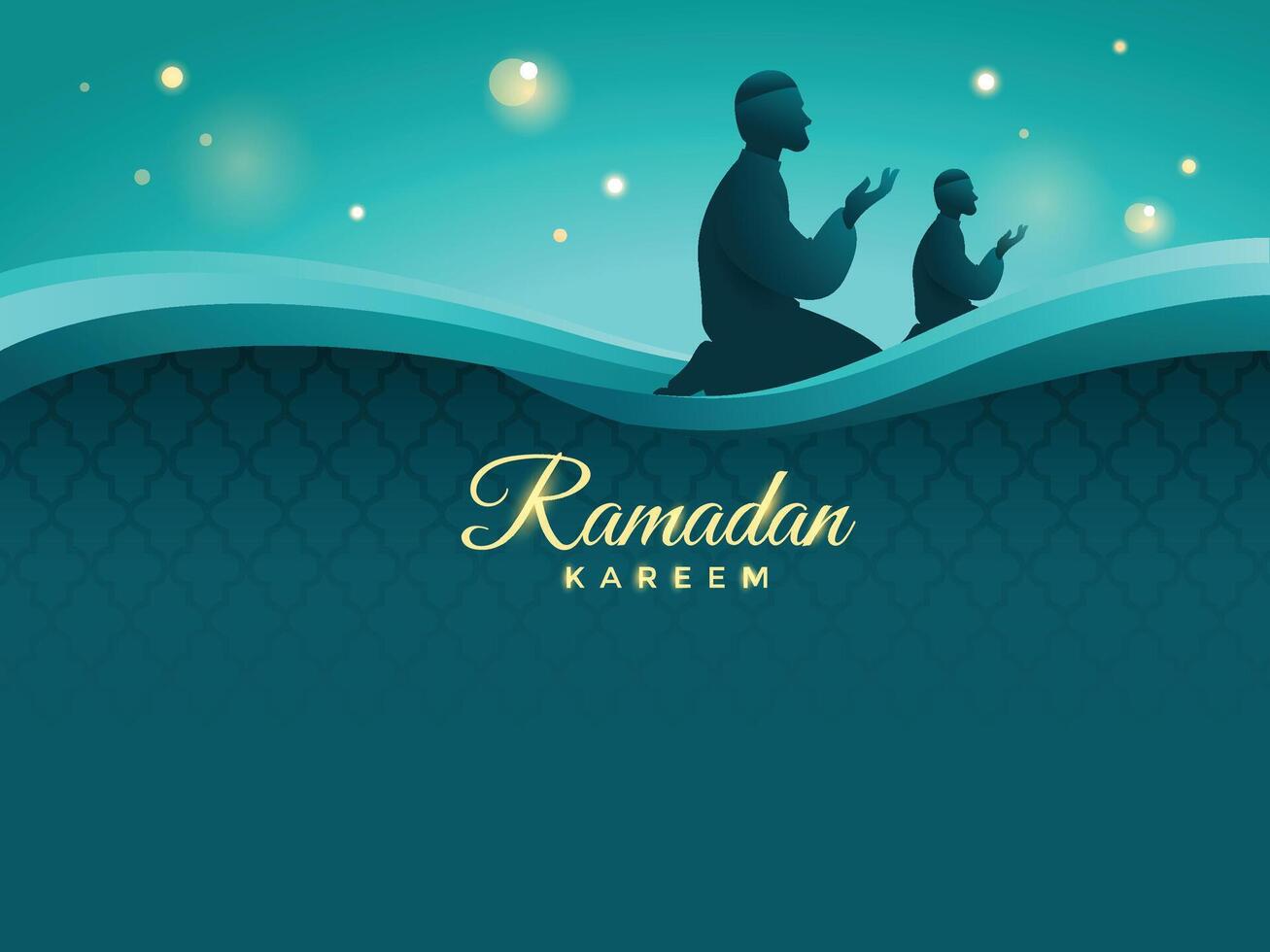 Ramadan Kareem Greeting with Praying Silhouettes vector
