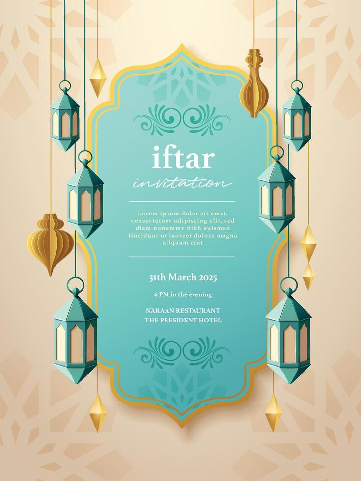 Ramadan Iftar Invitation with Lantern Decorations vector