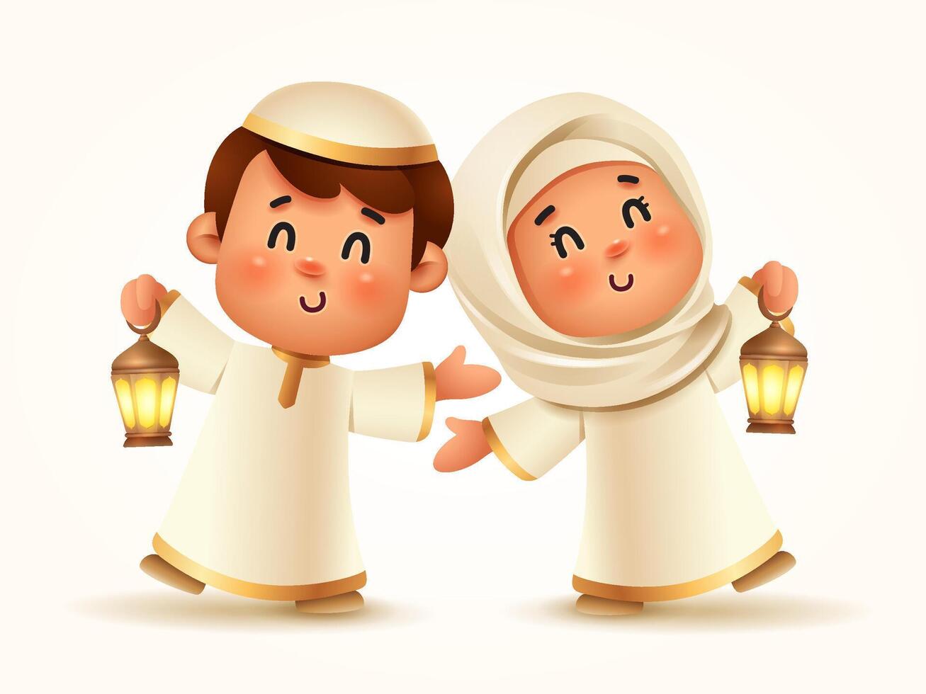 Ramadan Islamic Siblings Celebrating Ramadan Together vector