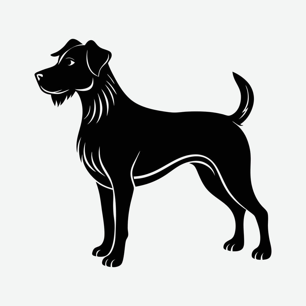 black and white silhouette of a dog on a white background vector