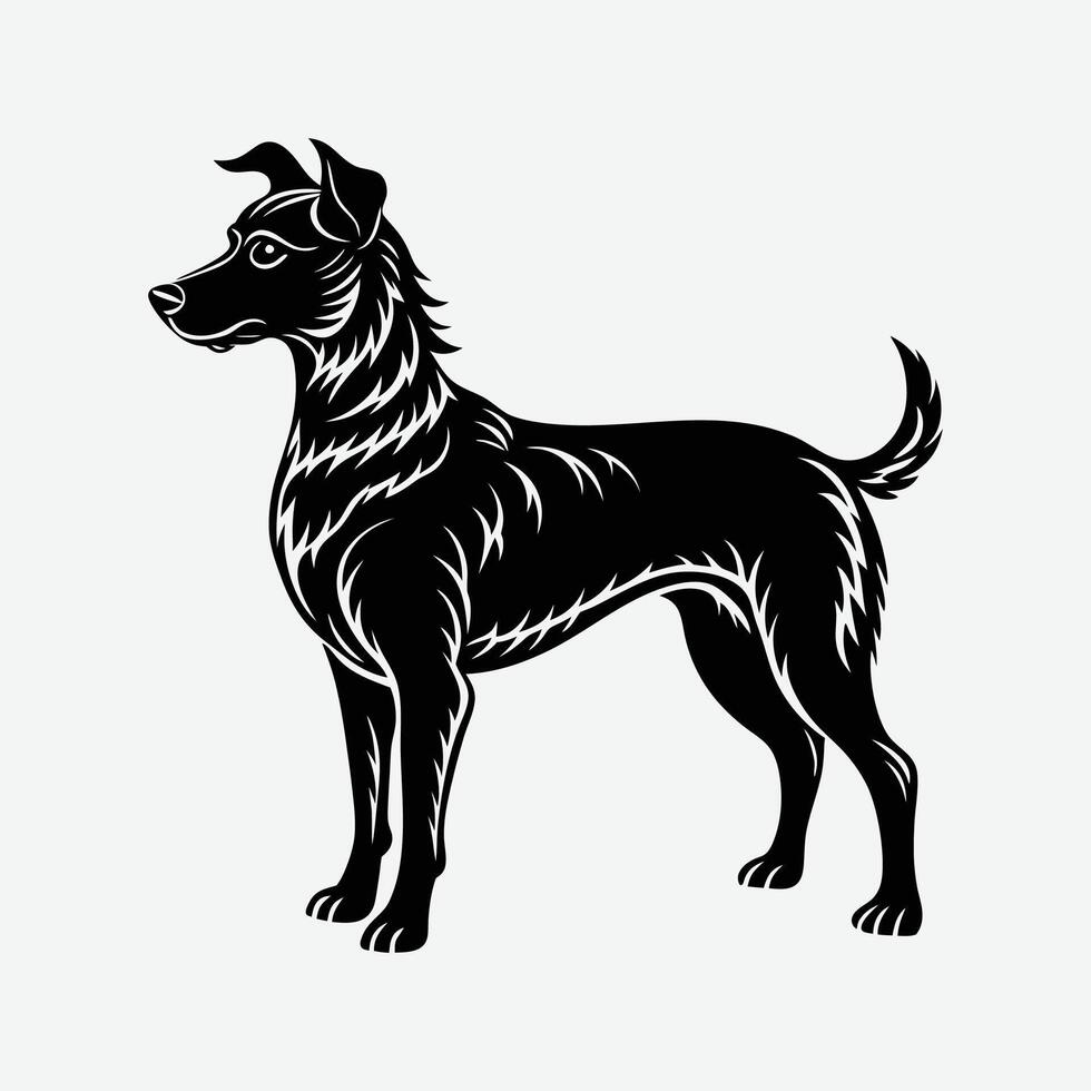 A black and white drawing of a dog . vector