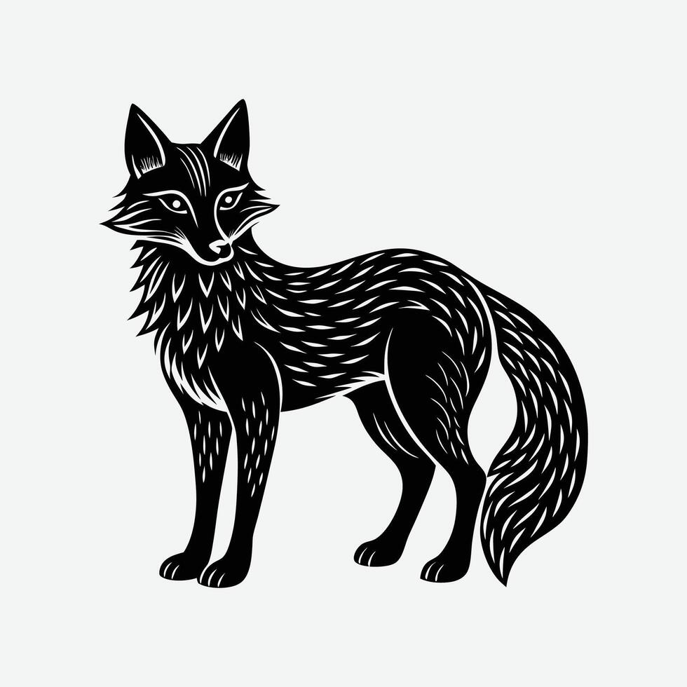 a black and white illustration of a fox vector