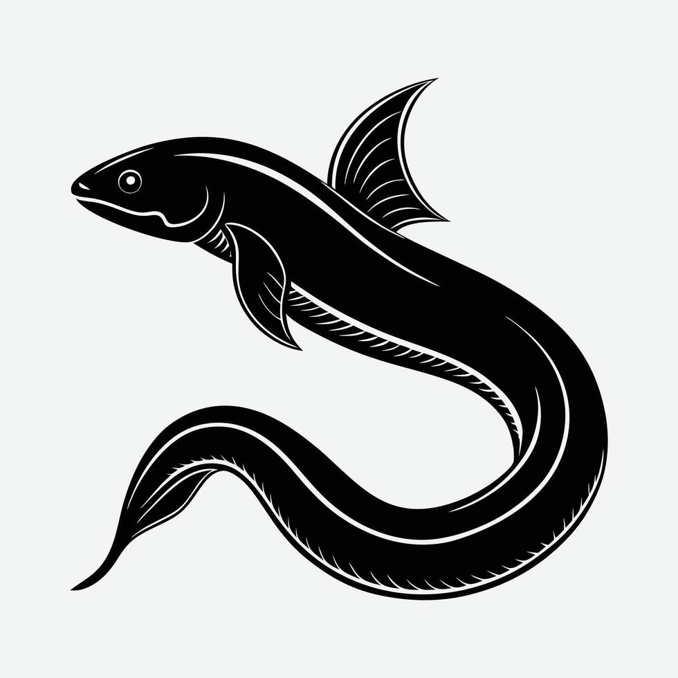 A black and white drawing of a fish simple flat design. vector