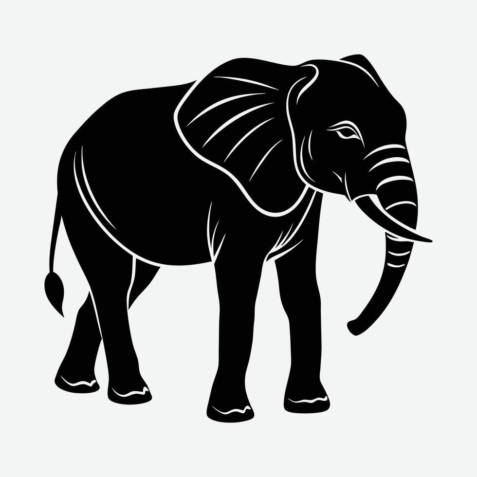an elephant is standing in a black and white silhouette vector