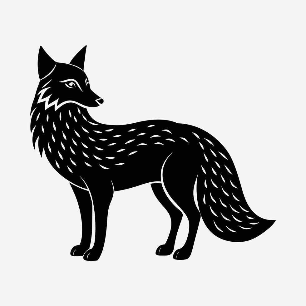 a black and white illustration of a fox. vector