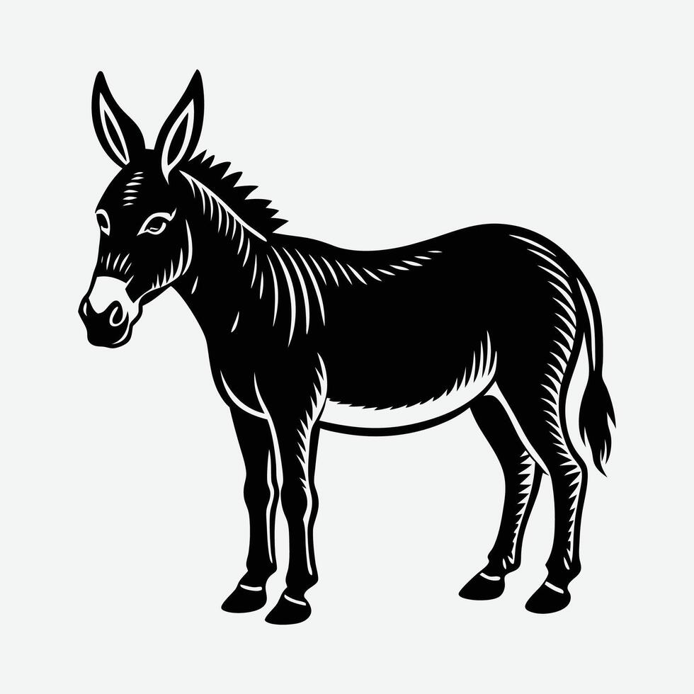 a black and white donkey on a white background vector