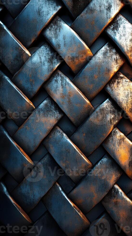 Woven metallic texture with contrasting light and shadow showcasing intricate patterns and details photo