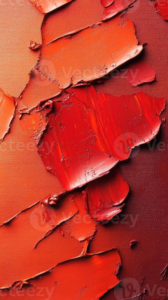 Textured abstract artwork with vibrant shades of red and orange on canvas showcasing bold brushstrokes and intricate detail photo