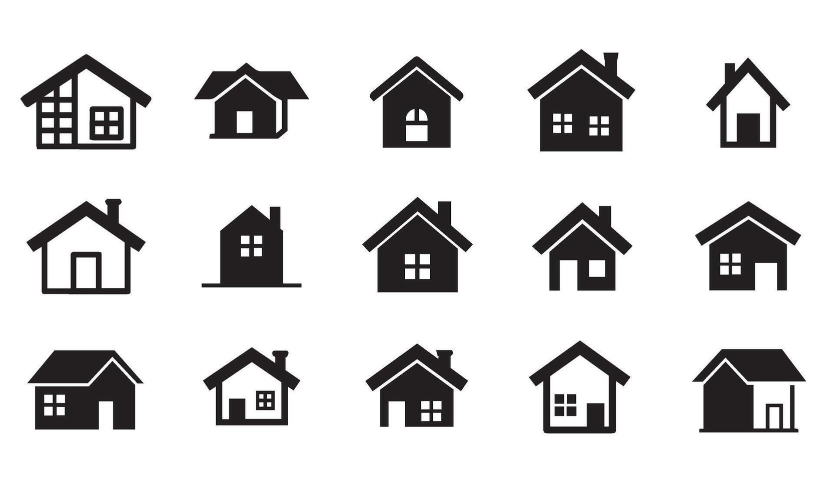 Modern Home Icon Set Vectors Illustration with Minimalist House Designs in Black and White