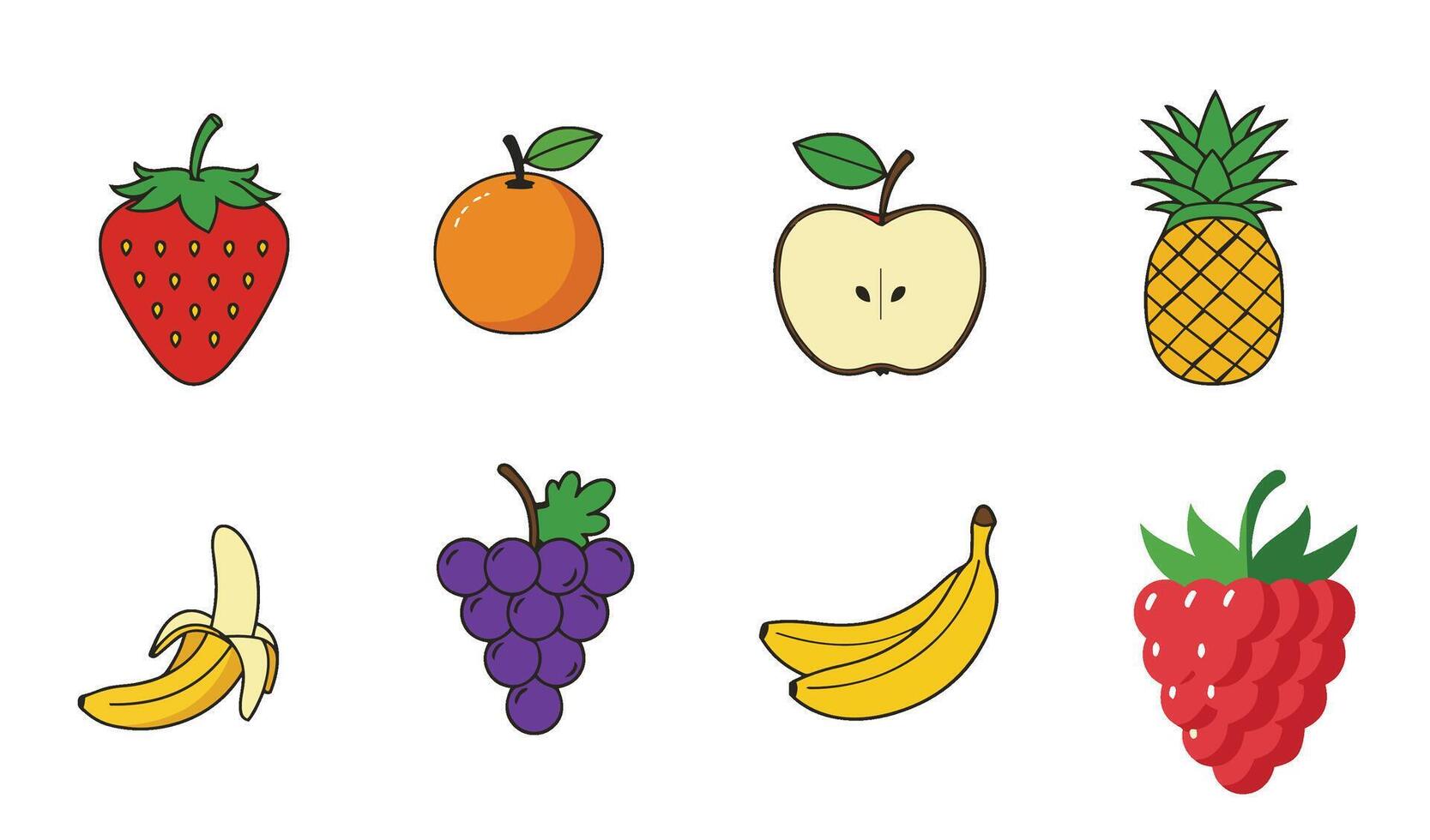 Colorful Fruit Icon Set with Fresh and Juicy Tropical and Seasonal Fruits for Digital Design and Branding vector