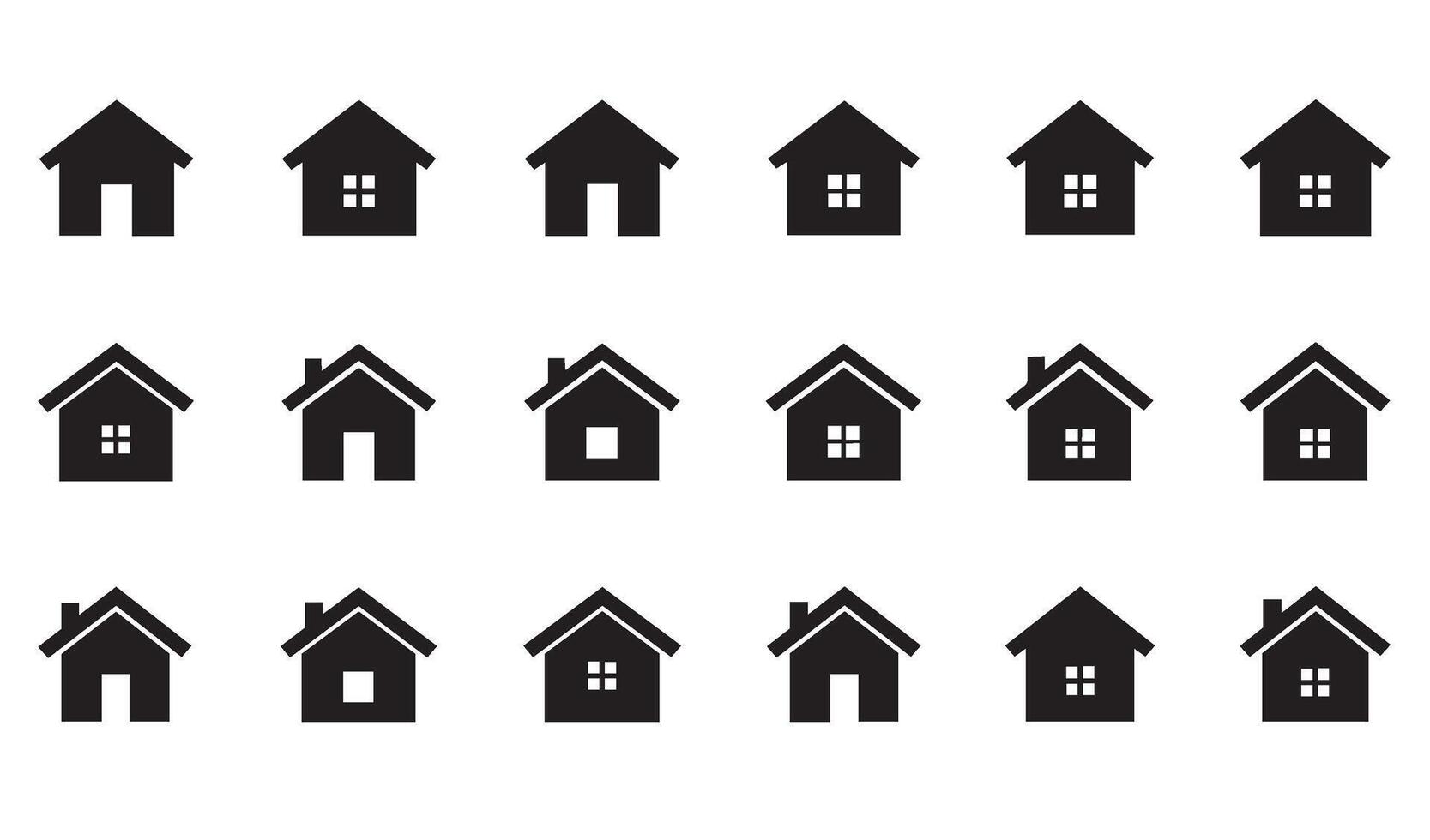 Black and White Home Icon Set Showcasing Traditional and Modern House Concepts vector