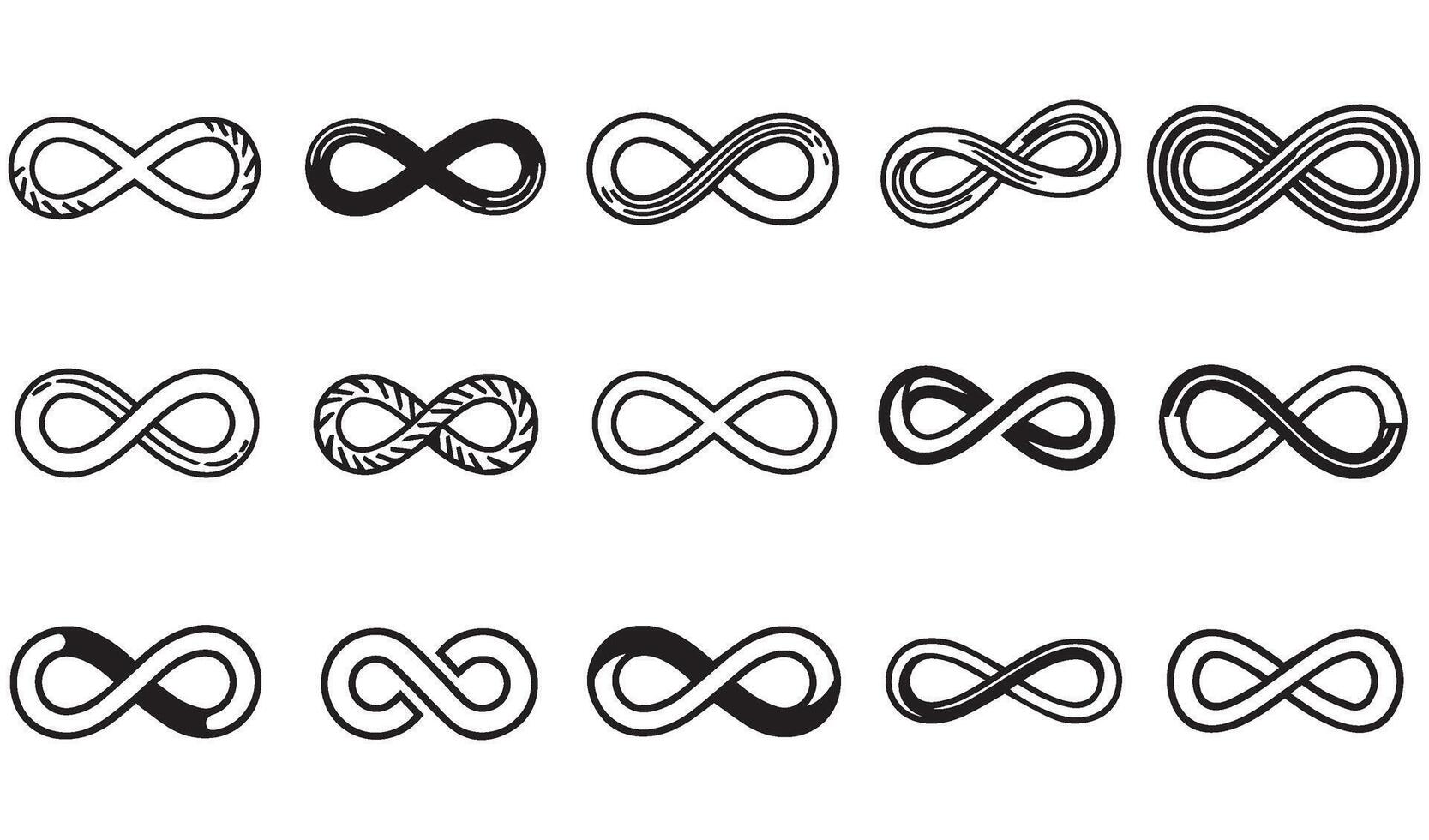 High-Quality Doodle Flower Infinity Symbol Icon Line Art Set Silhouette Featuring Intricate Hand-Drawn Illustrations for Digital and Print Media vector
