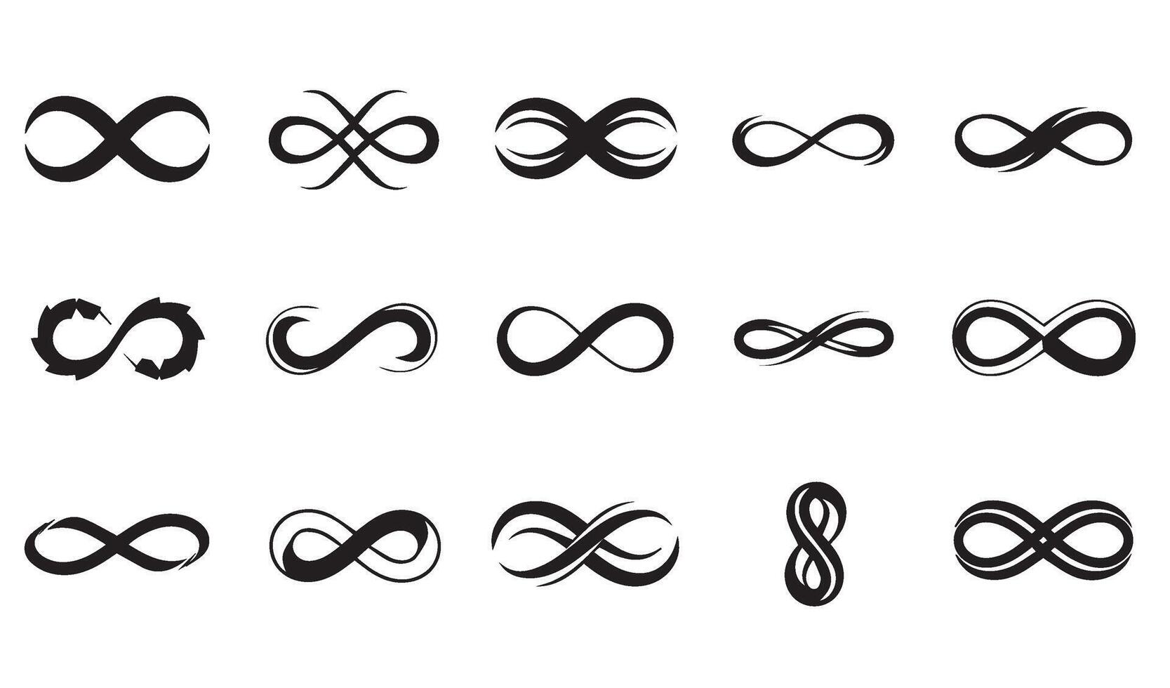 Comprehensive Doodle Flower Infinity Symbol Icon Line Art Set Silhouette Perfect for Branding Tattoos and Minimalist Logo Concepts vector