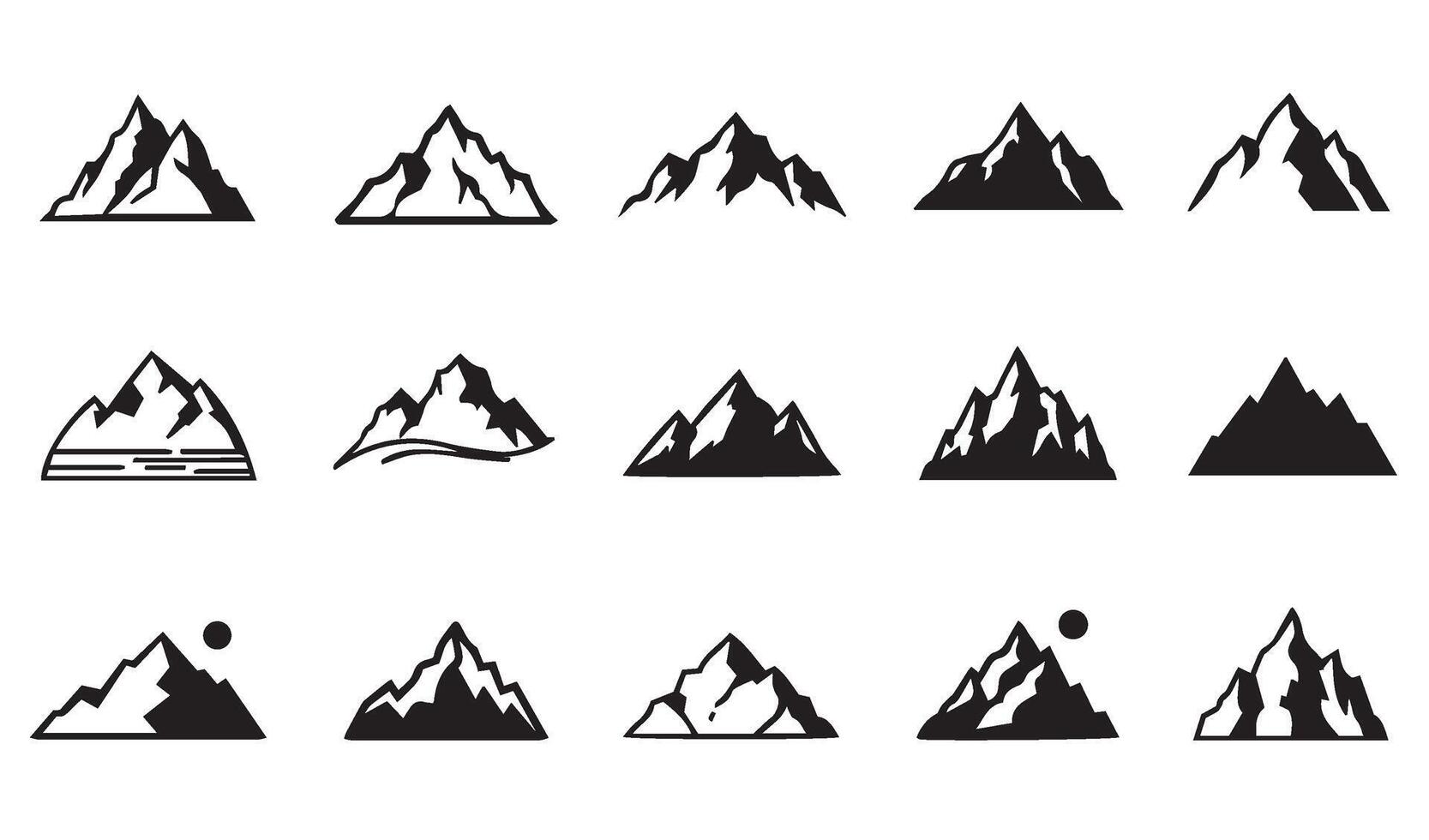 Elegant Mountain Line Art Icon Silhouette Collection with Detailed and Abstract Peaks for Web Icons Posters and Outdoor Branding vector
