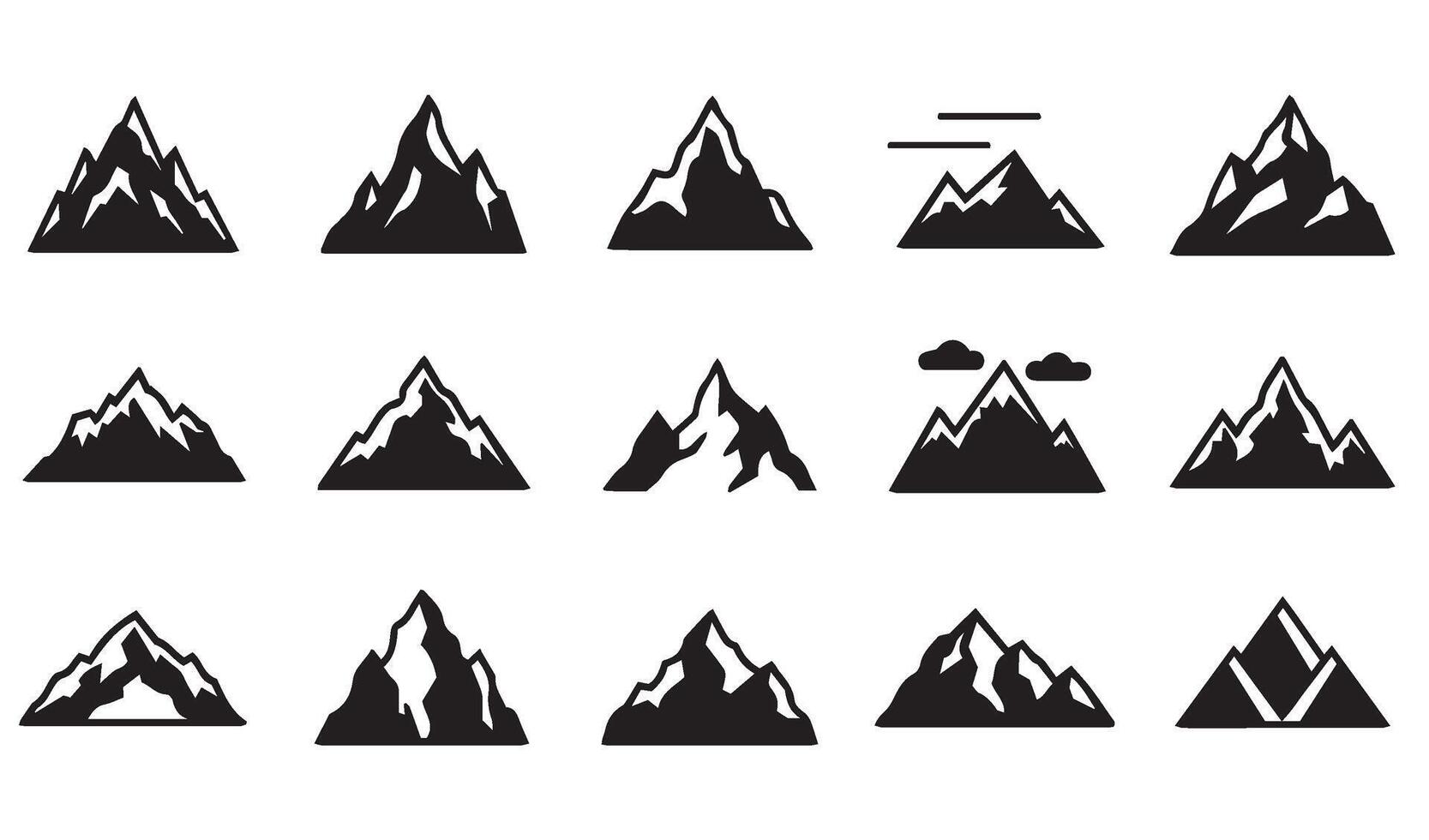 Minimalist Mountain Line Art Icon Silhouette Featuring Unique and Hand-Drawn Peaks for Outdoor Branding and Nature Graphics vector