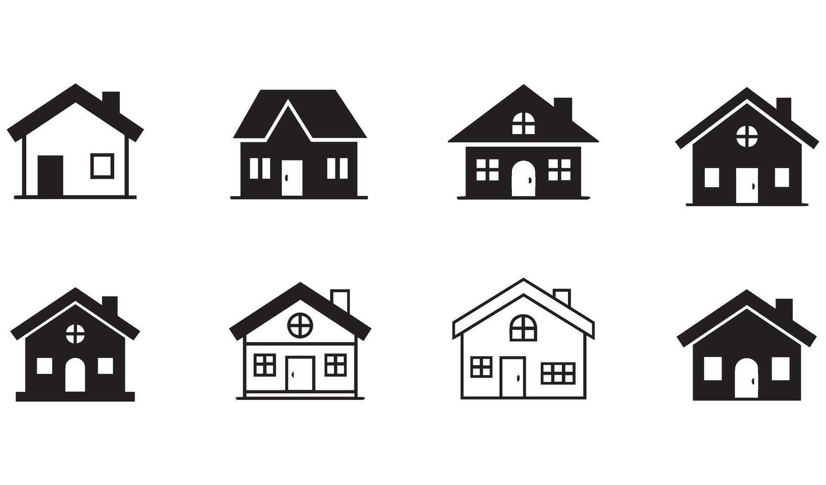 Versatile Home Icon Set Collection with Different Architectural Styles in a Simple Line Art Design vector