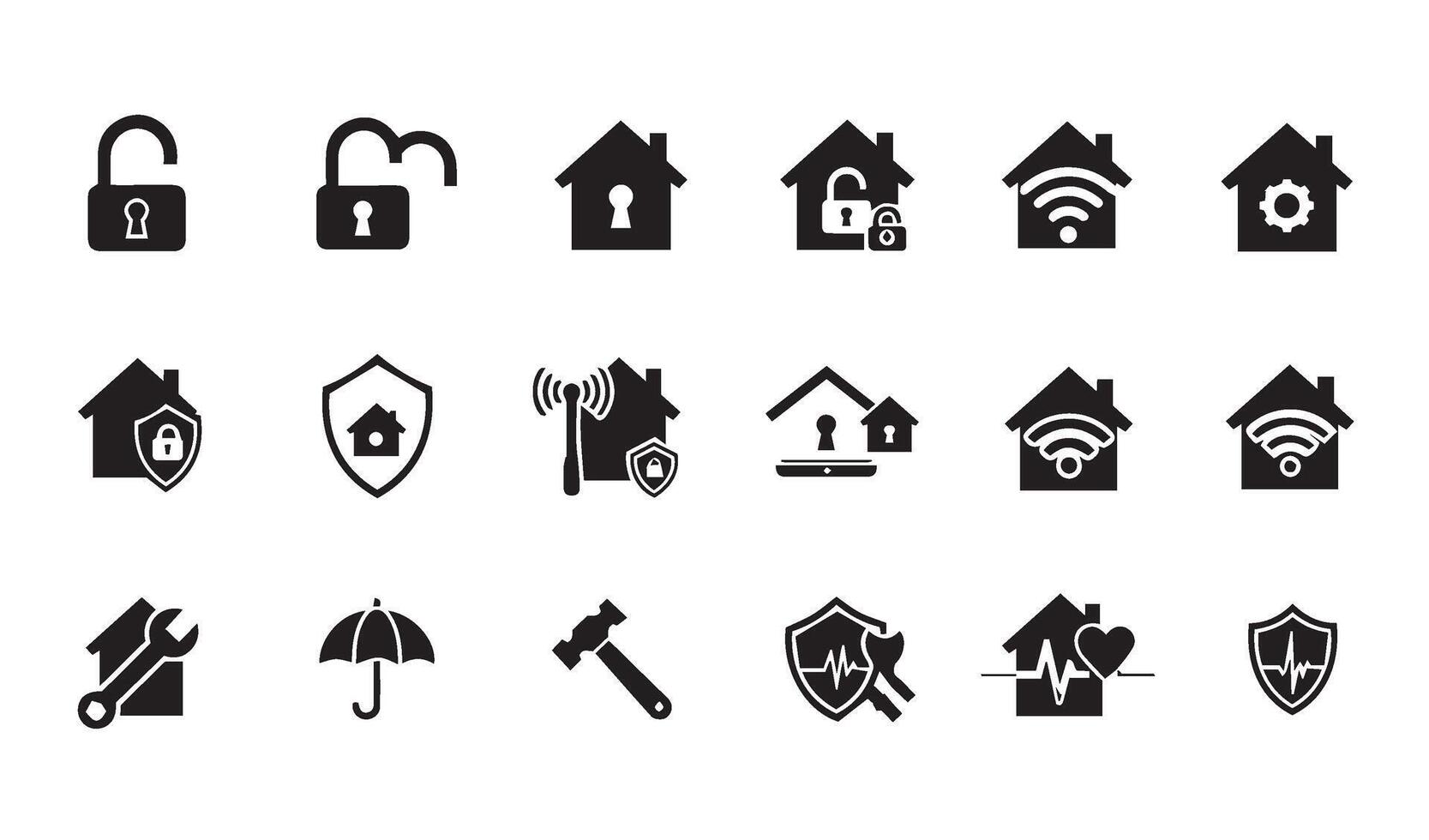 Smart Home Security Icon Set with Lock Protection and Safety Symbols for Digital and Print Design vector