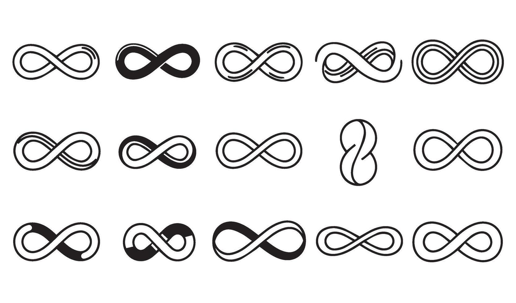 Elegant Doodle Flower Infinity Symbol Icon Line Art Set Silhouette Ideal for Spiritual Themes Mindfulness Concepts and Timeless Artwork vector