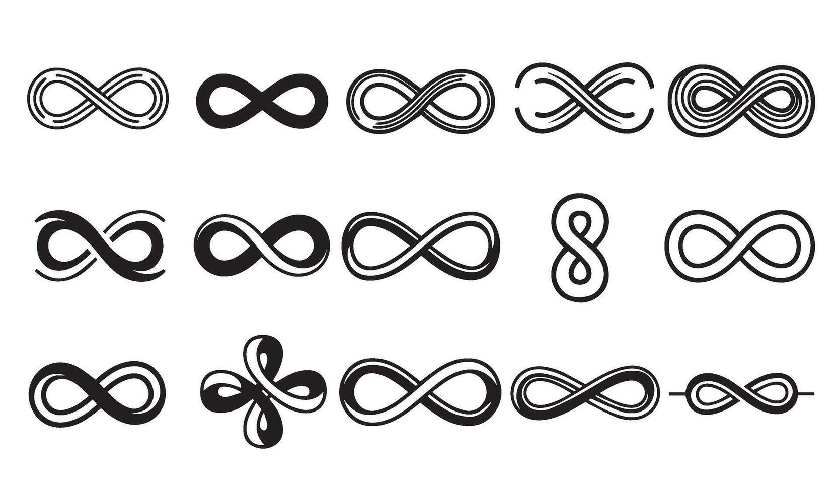 Diverse Collection of Doodle Flower Infinity Symbol Icon Line Art Set Silhouette Featuring Elegant and Decorative Designs for Logos and Creative Artwork vector