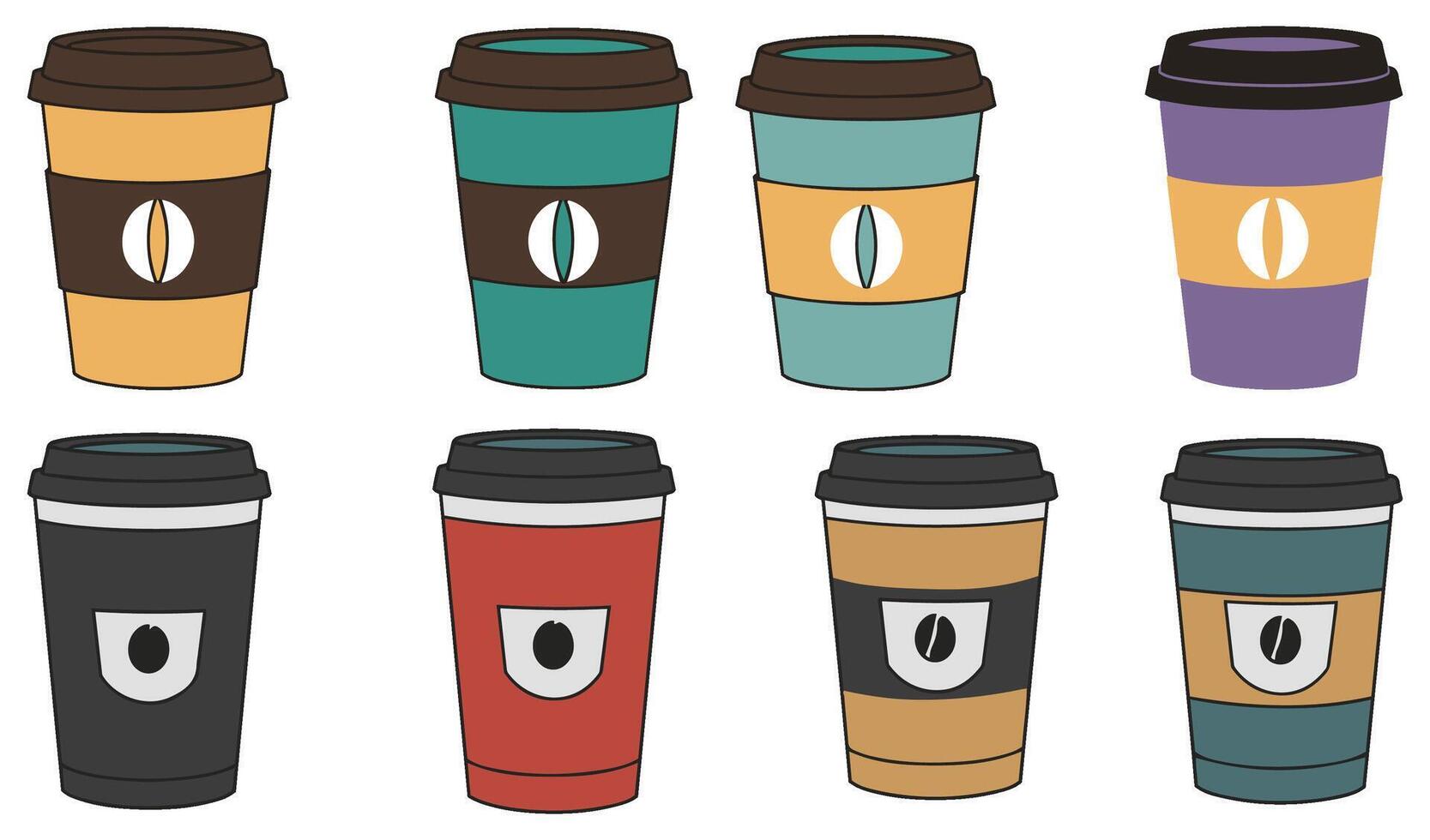 Detailed Yeti Rumble Coffee Cup Set Illustration Showcasing a Collection of Hot and Cold Drink Containers in Various Color Variations vector