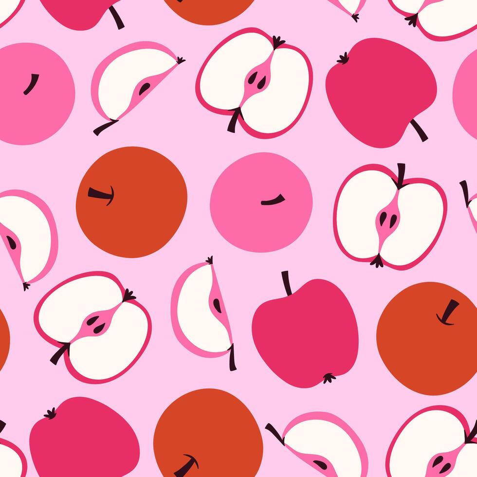 Simple seamless apple pattern with pink and red apples. graphics. vector