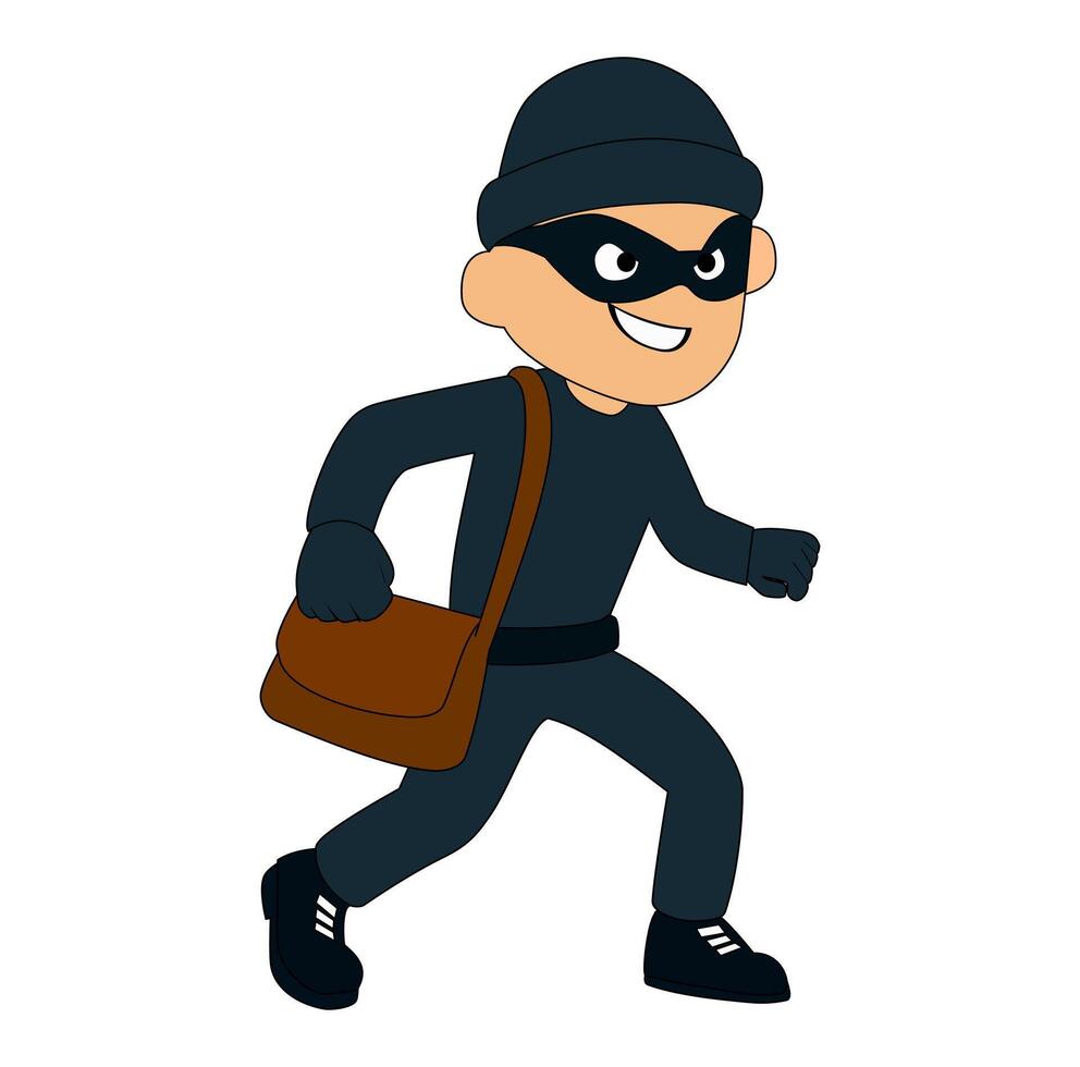 Cartoon Man Thief Run After Robbed A Bag Vectors Illustration