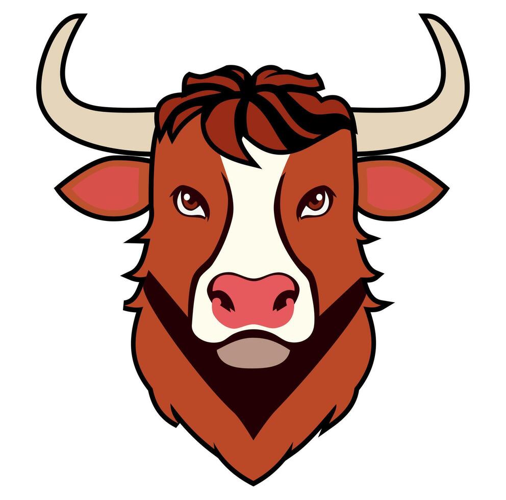 Cartoon Brown Cool Bull Head Vectors Illustration