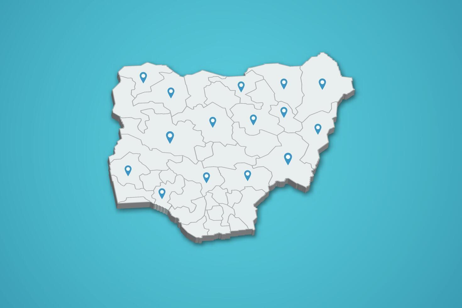 Nigeria 3D map illustration with province map pin on isolated background vector