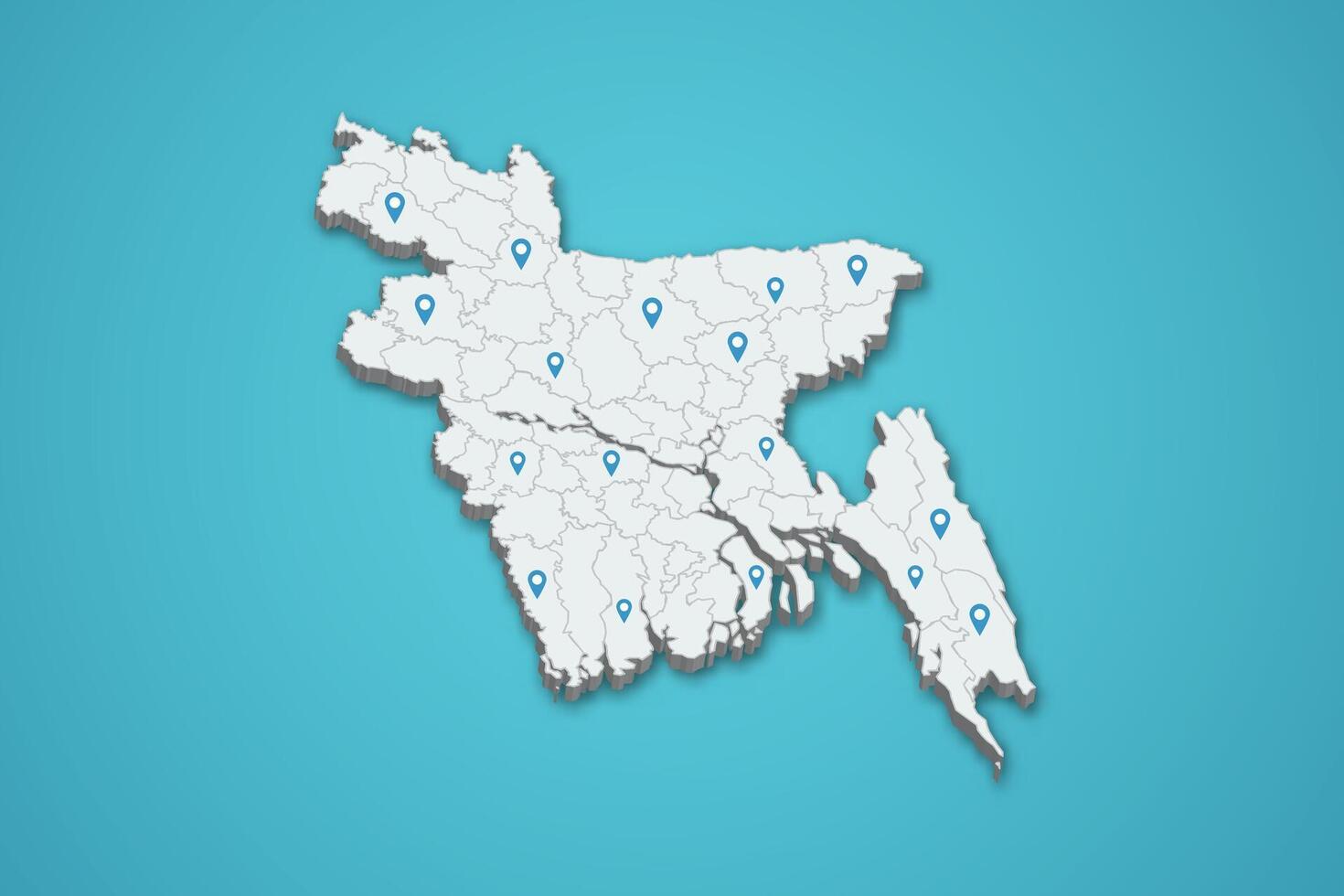 Bangladesh 3D map illustration with province map pin on isolated background vector