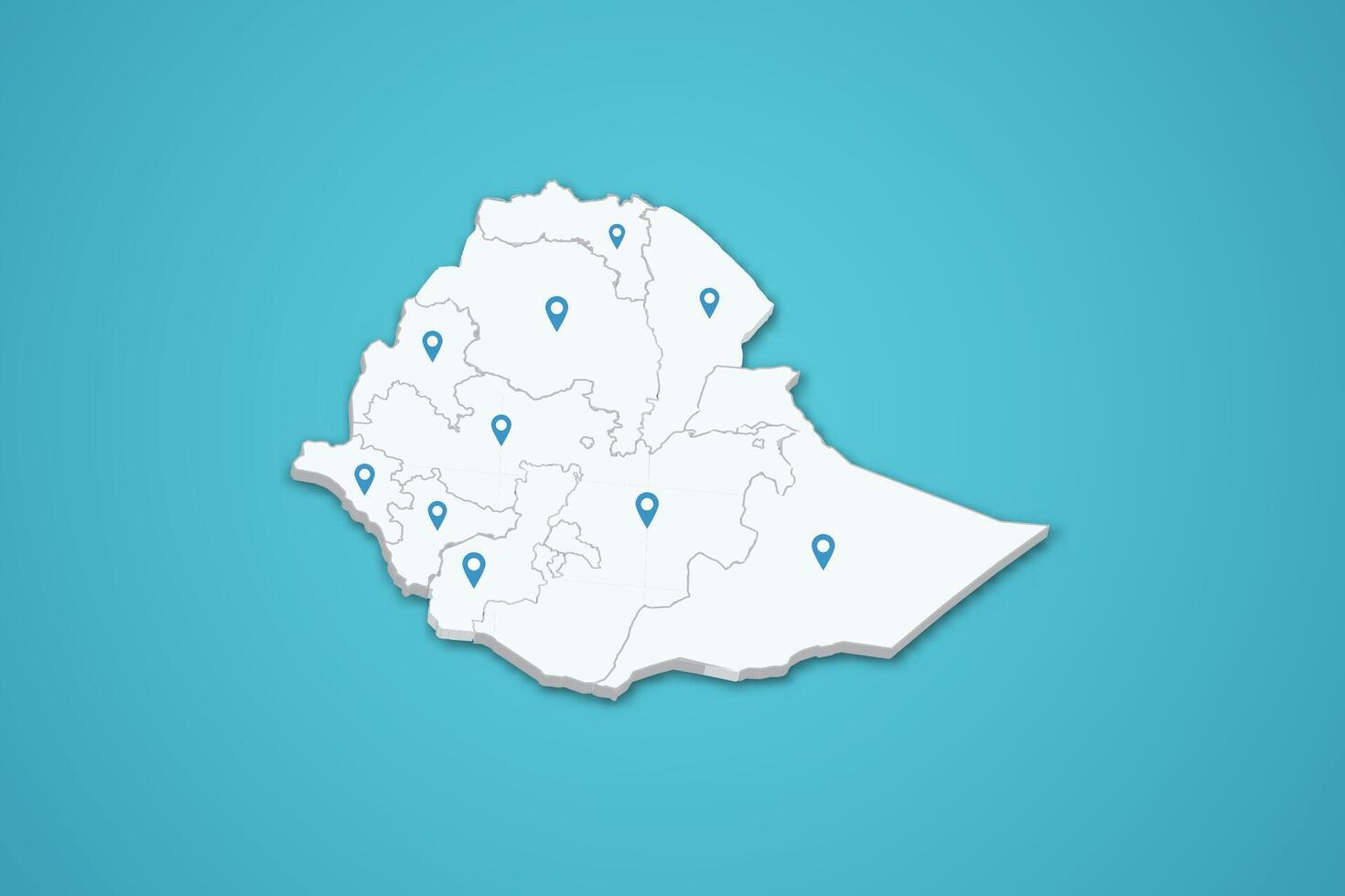 Ethiopia 3D map illustration with province map pin on isolated background vector