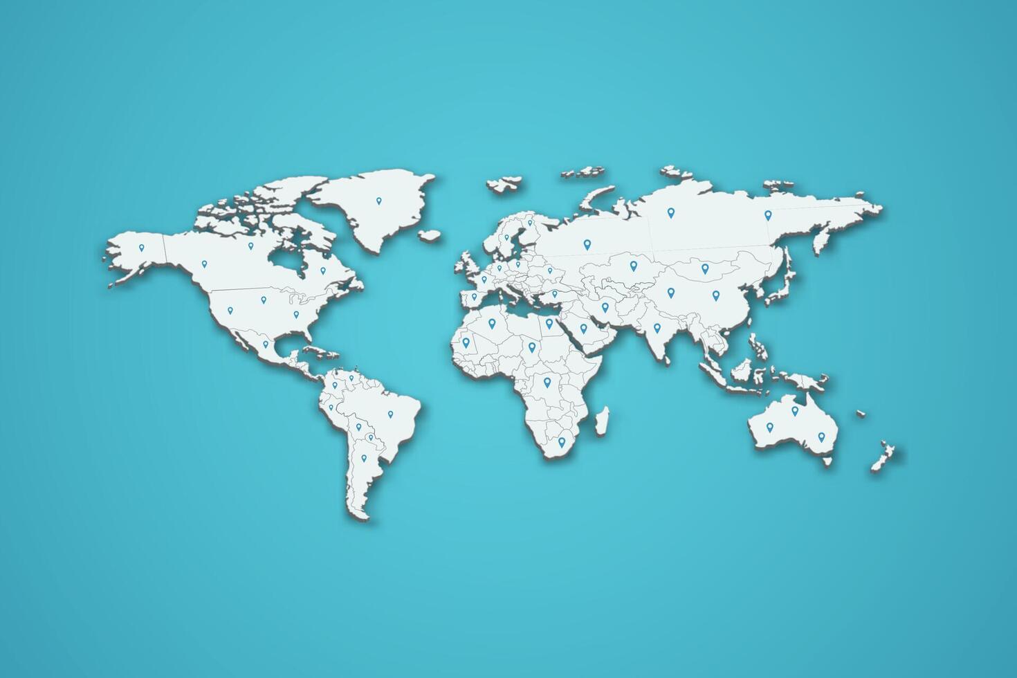 World 3D map illustration with province map pin on isolated background vector