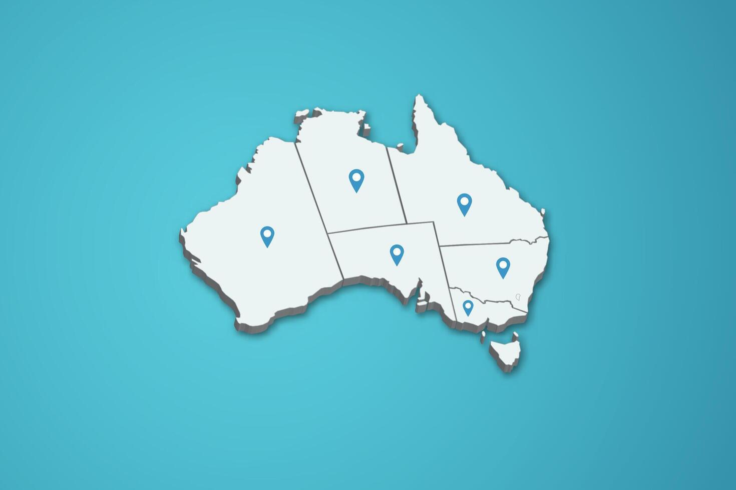 Australia 3D map illustration with province map pin on isolated background vector