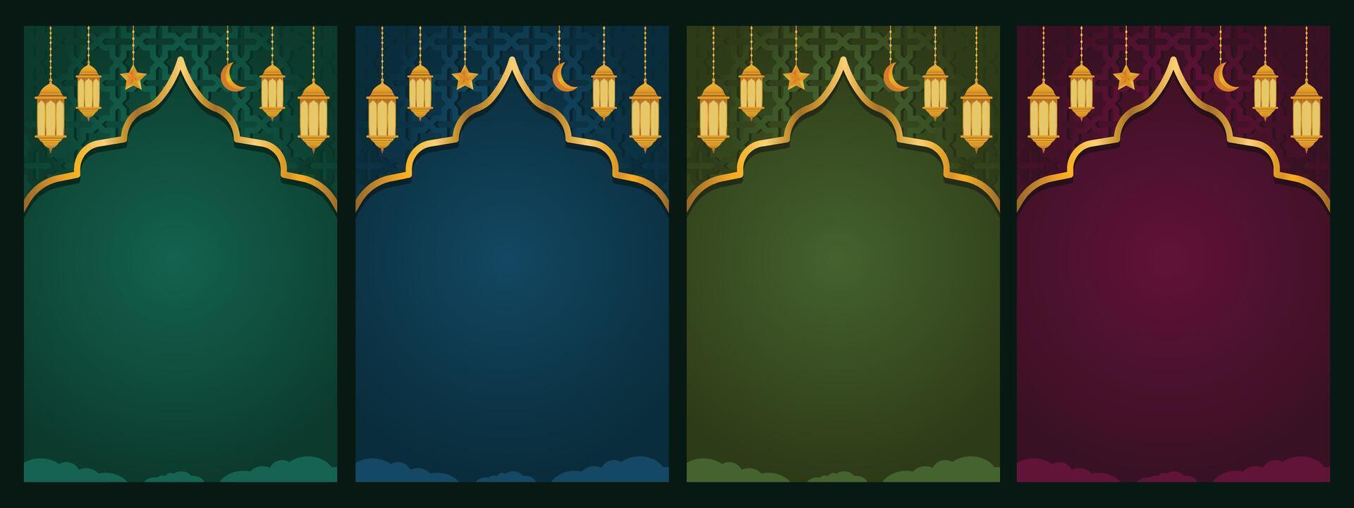 elegant ramadan background set with frame and lantern decoration, suitable for ramadan or eid mubarak greeting. vector
