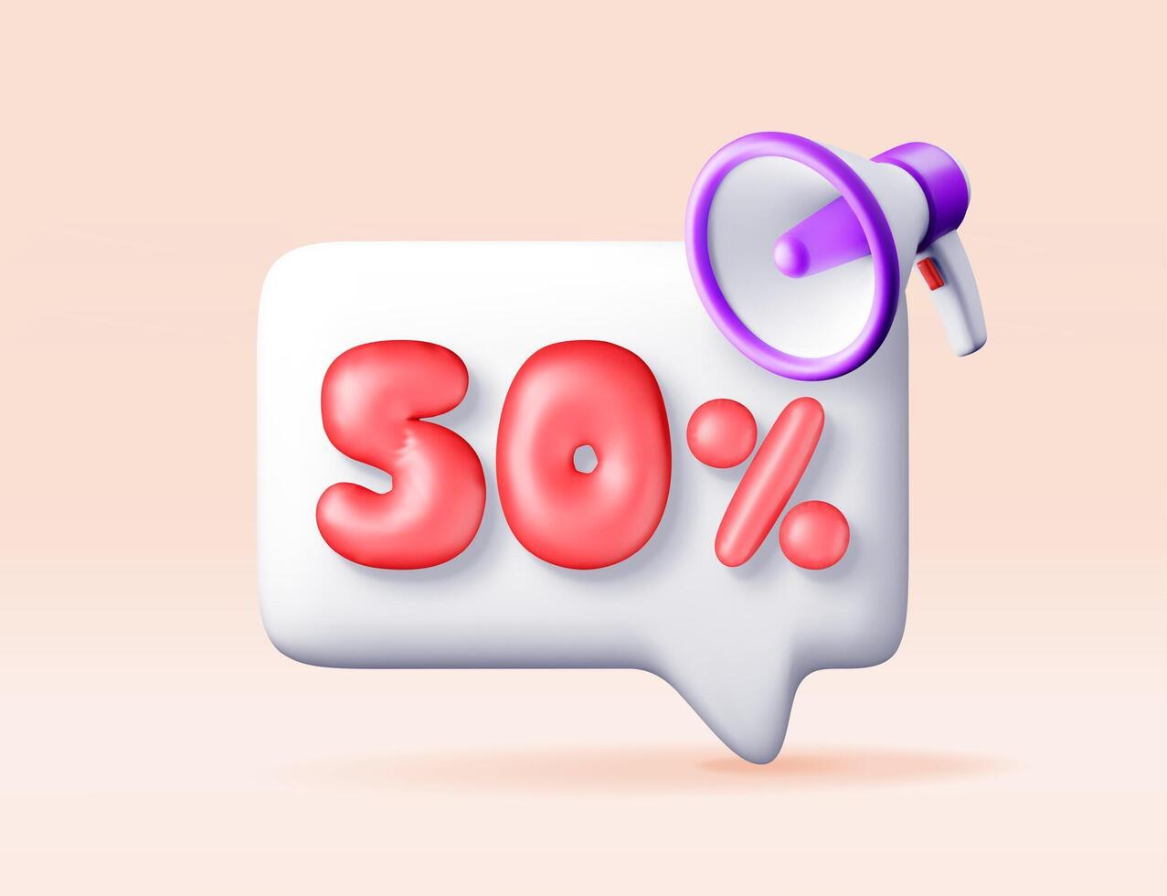 3D megaphone and percent symbol isolated. Render megaphone with percentage icon. Sale, discount or clearance. Online or retail shopping symbol, black friday. vector